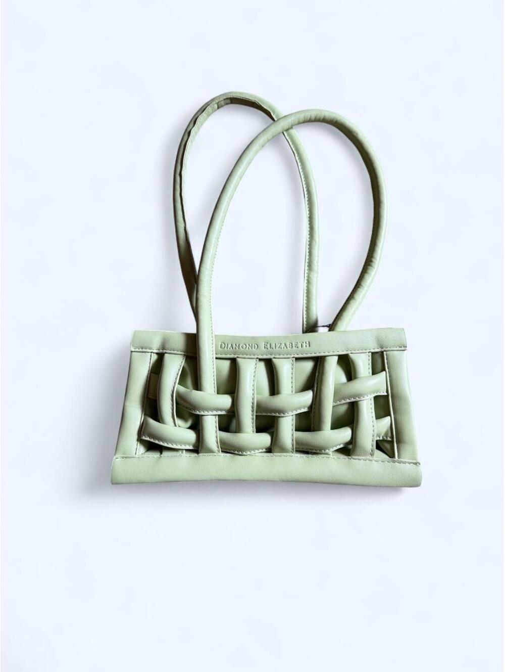 Diamond Elizabeth Sage Green Woven Leather Handbag with Inner Pouch